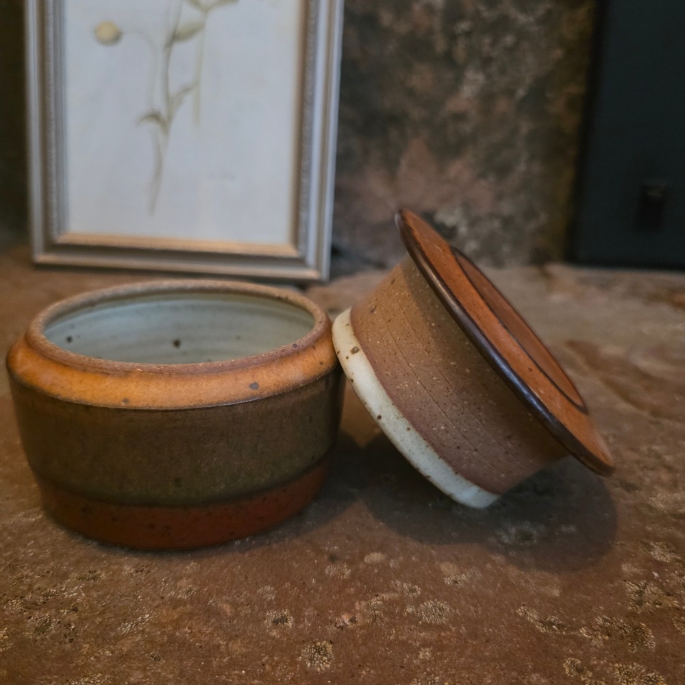 Lorek Studio Pottery Butter Bell Crock Signed Artisan Stoneware Earth Tone Glaze